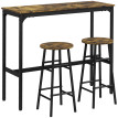 Ensemble Esolone table de bar et tabourets design contemporain noir aspect bois