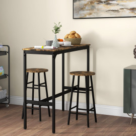 Ensemble Esolone table de bar et tabourets design contemporain noir aspect bois