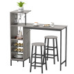 Ensemble table de bar Quinsaseel avec tabourets et rangements bois naturel