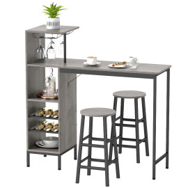 Ensemble table de bar Quinsaseel avec tabourets et rangements bois naturel