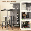 Ensemble table de bar Quinsaseel avec tabourets et rangements bois naturel