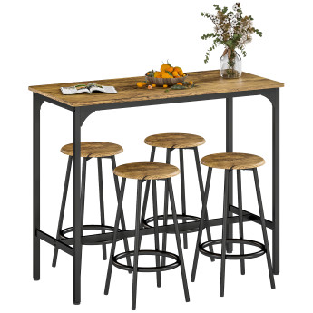 Lesays Table de bar industrielle 4 tabourets bois vieilli noir