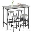 Paelsur Ensemble table de bar 4 tabourets industriel gris