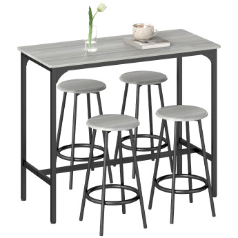 Paelsur Ensemble table de bar 4 tabourets industriel gris