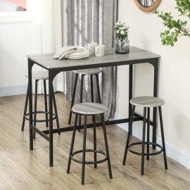 Paelsur Ensemble table de bar 4 tabourets industriel gris