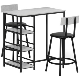 Marisac ensemble table bar tabourets étagères acier noir gris