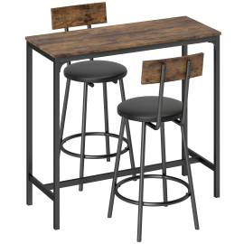 Berrilac Ensemble table de bar 2 chaises industrielles marron rustique noir