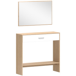 Console d'entrée Baola miroir rangement blanc chêne