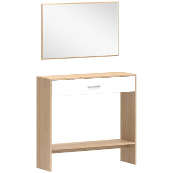 Console d'entrée Baola miroir rangement blanc chêne