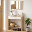 Console d'entrée Baola miroir rangement blanc chêne