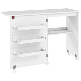Table de couture pliable Réiael avec rangement sur roulettes blanche