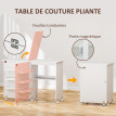 Table de couture pliable Réiael avec rangement sur roulettes blanche
