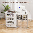 Table de couture pliable Réiael avec rangement sur roulettes blanche