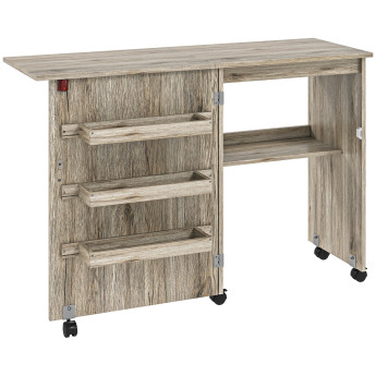 Table de couture Kaseval pliable sur roulettes avec rangements gris