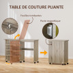 Table de couture Kaseval pliable sur roulettes avec rangements gris