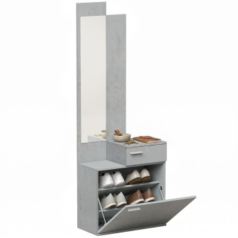 Sasur meuble d'entrée miroir chaussures tiroir gris