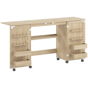 Vioès table de couture pliable roulettes rangement naturel