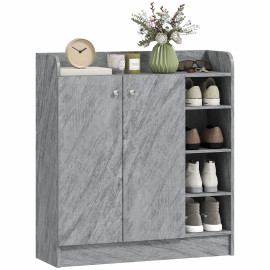 Armoire à chaussures Nelteone rangement entrée 2 portes 4 étagères gris bois