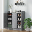 Armoire à chaussures Nelteone rangement entrée 2 portes 4 étagères gris bois