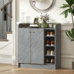 Armoire à chaussures Nelteone rangement entrée 2 portes 4 étagères gris bois