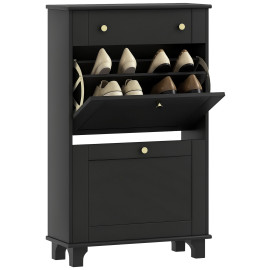 Meuble à chaussures Norys design tiroir 2 portes abattantes noir