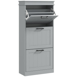 Meuble à chaussures Celeès 3 portes étagères métal gris