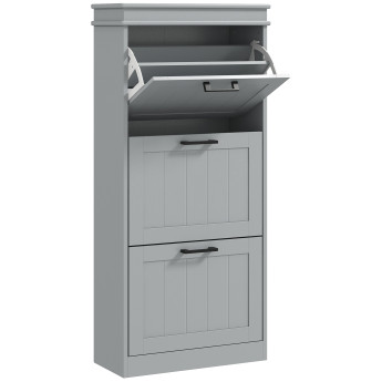Meuble à chaussures Celeès 3 portes étagères métal gris