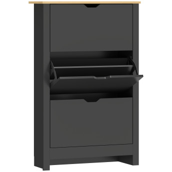 Armoire à chaussures Marac portes abattantes bois naturel noir