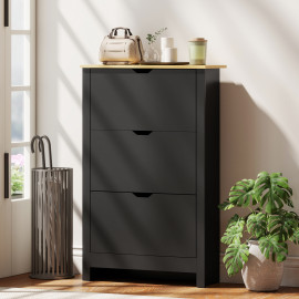 Armoire à chaussures Marac portes abattantes bois naturel noir
