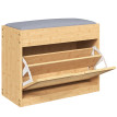 Banc à chaussures Arseel bambou rotin coussin intégré bois naturel gris