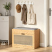 Banc à chaussures Arseel bambou rotin coussin intégré bois naturel gris