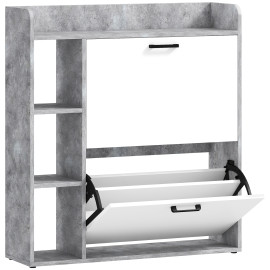 Meuble à chaussures Isilenou 2 portes 4 niches blanc béton ciré