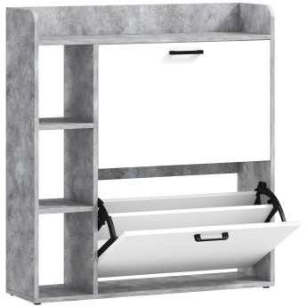 Meuble à chaussures Isilenou 2 portes 4 niches blanc béton ciré