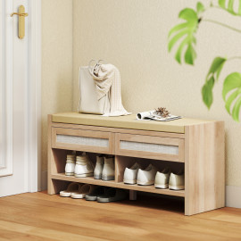 Réone Banc à chaussures bohème rotin effet bois clair
