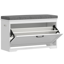 Banc à chaussures Daenès étagère coussin gris blanc