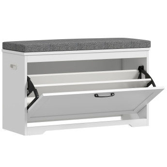 Banc à chaussures Daenès étagère coussin gris blanc