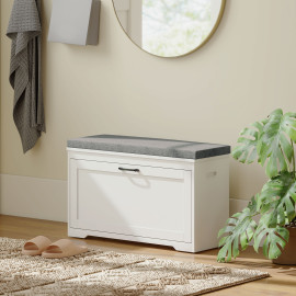 Banc à chaussures Daenès étagère coussin gris blanc