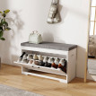 Banc à chaussures Daenès étagère coussin gris blanc