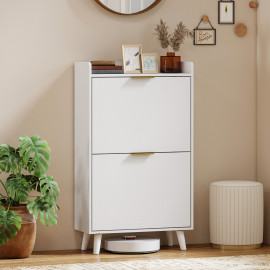 Meuble à chaussures Iler scandinave 2 portes 3 étagères blanc