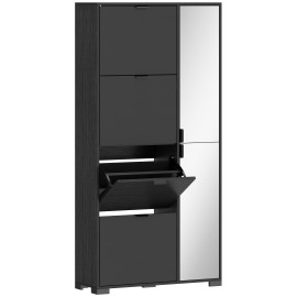 Meuble à chaussures Amraen miroir 3 étagères 4 portes noir