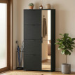 Meuble à chaussures Amraen miroir 3 étagères 4 portes noir