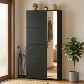 Meuble à chaussures Amraen miroir 3 étagères 4 portes noir
