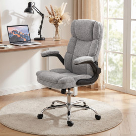 Chaise de bureau Bréa massante chauffante accoudoirs relevables gris chiné