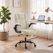 Chaise de bureau Telyia tissu chenille accoudoirs relevables beige