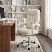 Chaise de bureau Garveet ergonomique inclinable repose pieds écru