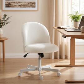 Chaise de bureau Melelle bouclette pivotante réglable crème