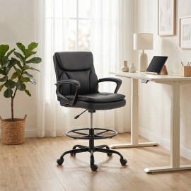 Pelroy Chaise bureau réglable repose pieds noir