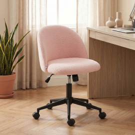 Chaise de bureau Delvaine pivotante réglable bouclette rose