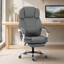 Rétesur chaise de bureau inclinable repose pieds synthétique gris