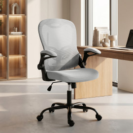 Chaise de bureau Lélac ergonomique accoudoirs relevables gris clair